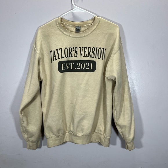Gildan Womens Taylor Swift Taylor’s Version Tan Fleece Lined Crewneck Sweatshirt - Picture 2 of 11